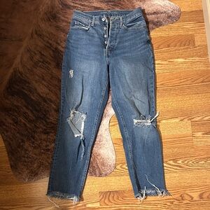 Old Navy Distressed Extra High Rise Curvy Sky High Straight Jeans